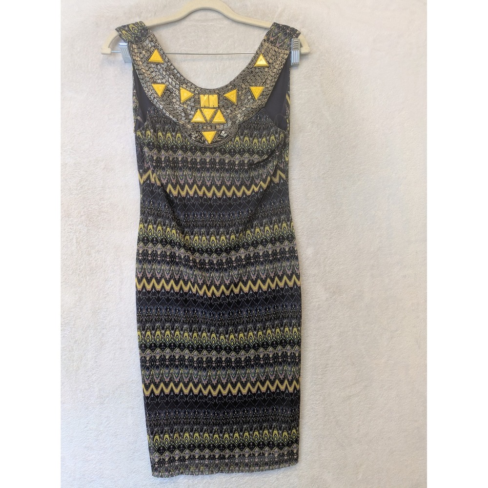 Alya Bodycon Dress Women's Small Black Yellow Zig Zag Embellished
